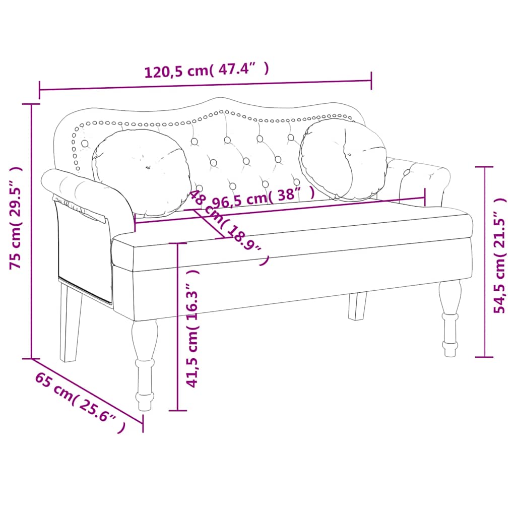 Bench with Cushions Dark Grey 120.5 x 65 x 75 cm Velvet