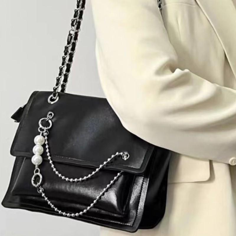 JIAERDI Solid Color Beaded Chain Handbag Women Leather Large Capacity Shoulder Bag Ladies Fashion Versatile Commute Tote Bag New