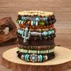Leather Bracelets for Men Women Handmade Wrap Woven Cuff Bracelets Wooden Beaded Bracelets Vintage Ethnic Tribal Wristbands Bracelet Set Adjustable