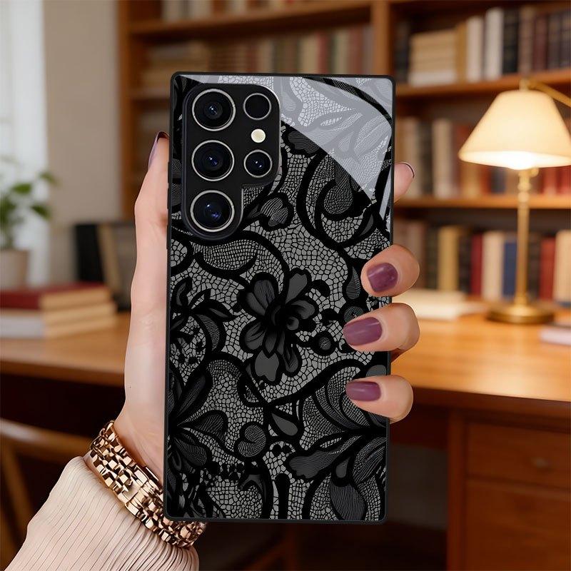 Black Floral Printed Phone Case Suitable for Samsung for Galaxy S26 S25 S24 S23 Ultra S22 Ultra S20 Ultra back cover