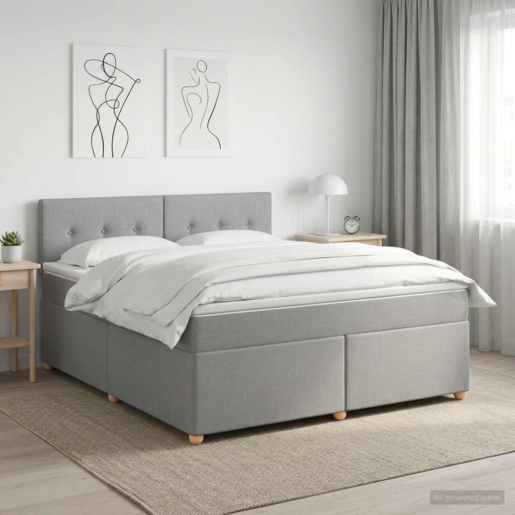 Boxspring Bed with Mattress Light Grey 140 x 190 cm Fabric