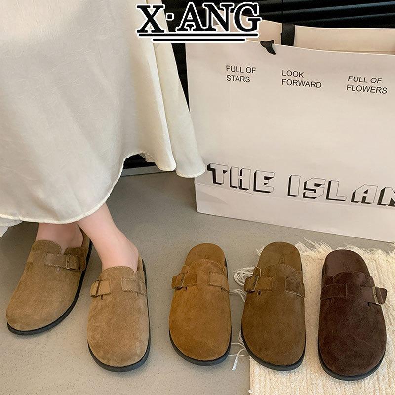 Cow Velvet Super Soft Bottom Women's Shoes Autumn New Wear Bag Head Half Slippers One Pedal Single Shoes