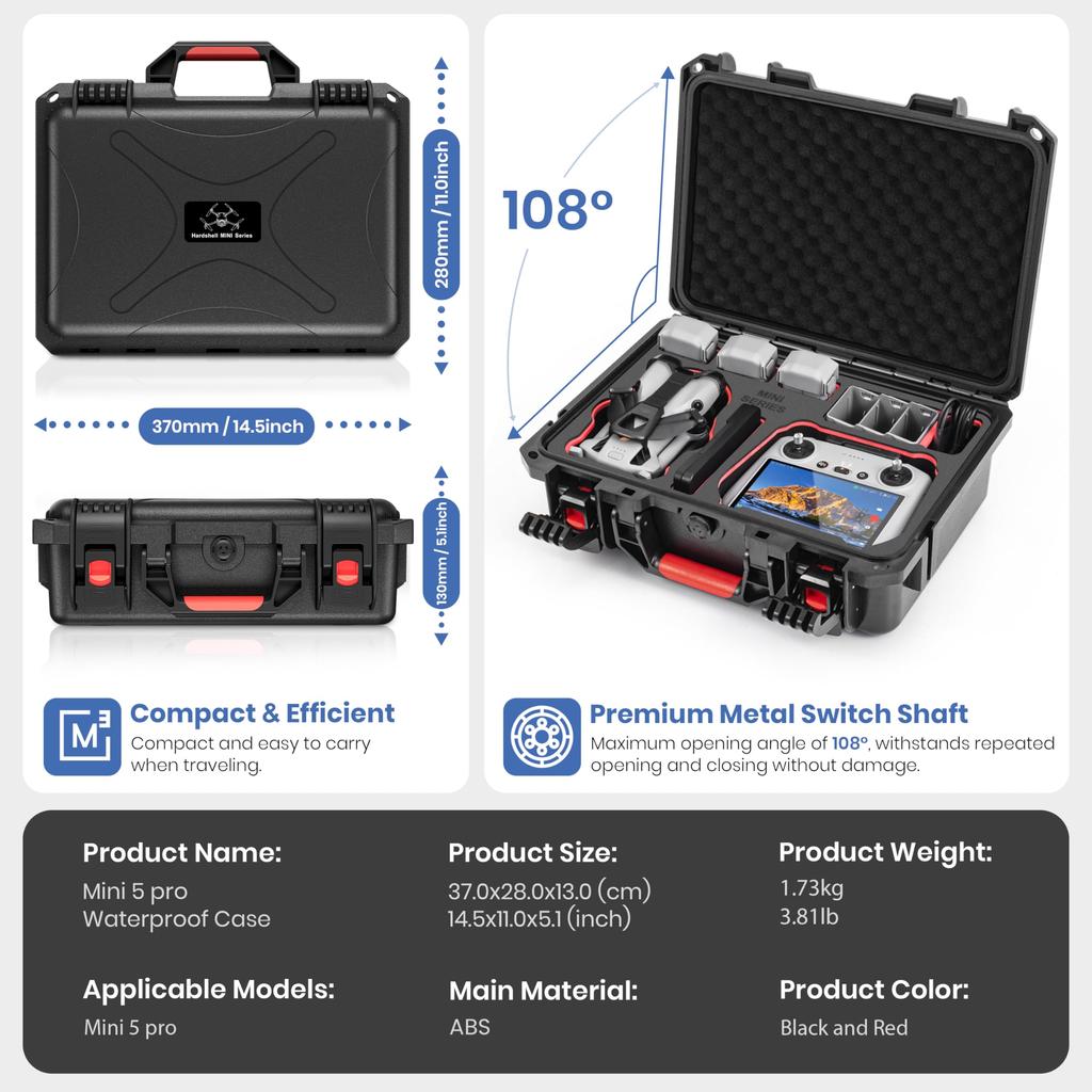 STARTRC Mini 5 Pro Hard Waterproof Hard Carrying Case for Mini 5 4 3 Accessories Case, Pro/Mini Pro/Mini (RC2/RC-N3)