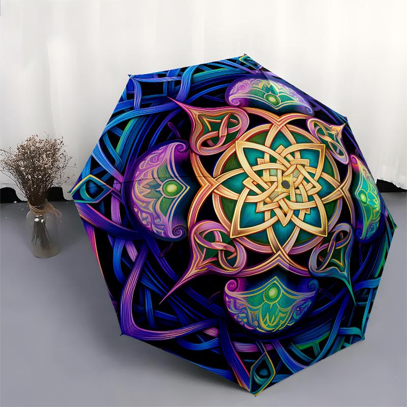 Colorful Mandala Art Print: Vibrant Circular Design for WallsUmbrella, Portable 3-Fold Compact Umbrella for Men & Women Gift