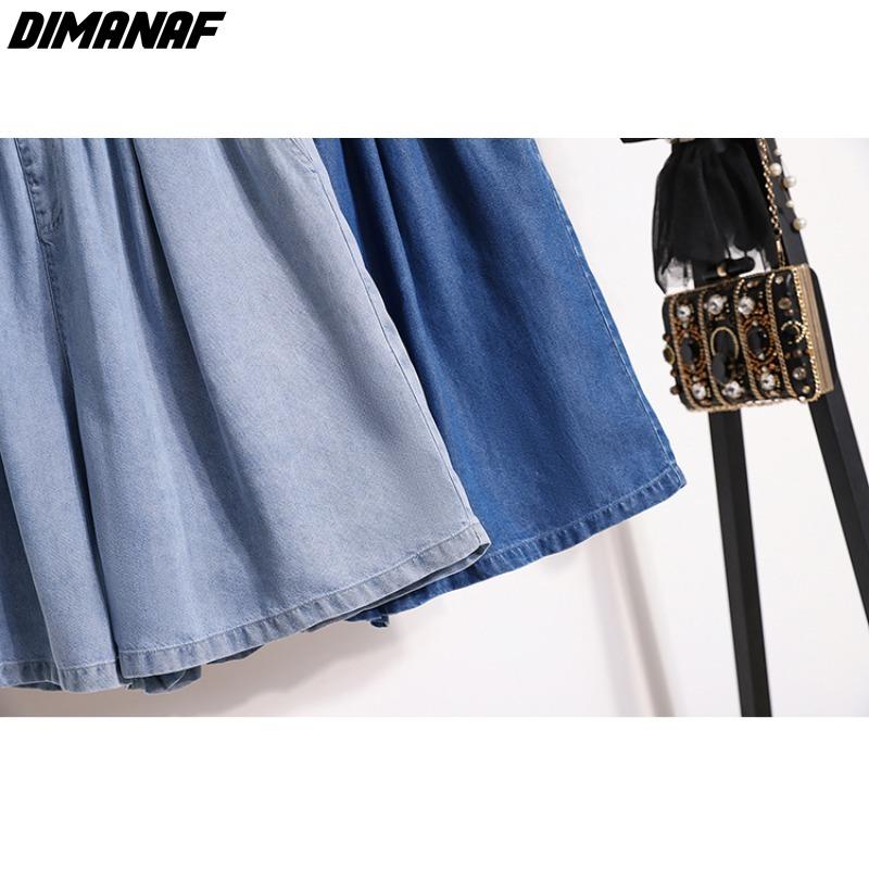 DIMANAF Plus Size 2025 Women Pants Summer Short Jeans Denim Fashion Oversize Elastic Waist Loose Pants Basic