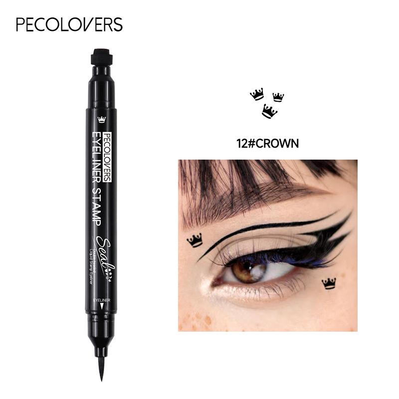 Double-head Liquid Eyeliner Pen with Stamps, Natural Finish Waterproof Quick-drying Long-lasting, Friendly Beginner Eye Beauty