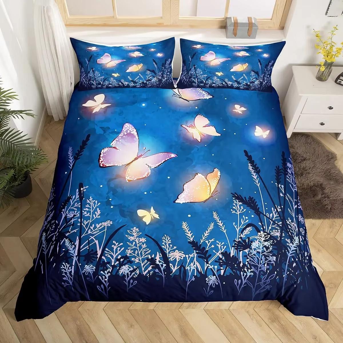 

Comforter Dream Butterfly Girls Women Pink Flower Bedding Set Queen King Size Colorful Comforter Decor S Comforter (quilt)-EU Single(135*200cm)3pcs