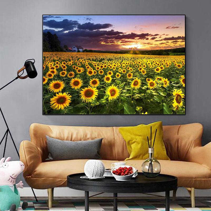 RUOPOTY Picture By Numbers Sunflower Flower Wall Art Unique Gift HandPainted Paint By Number Butterfly Decoration