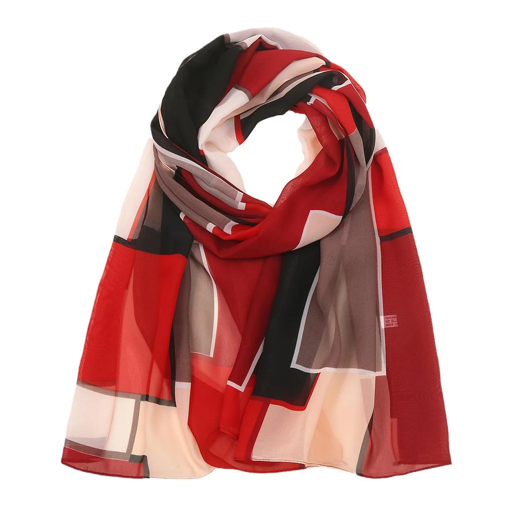 Silk Scarf Chiffon Hijabs For Women Elegant Woman Shawls Wraps Geometric Print Beach Stole Scarves Foulard Femme Hijab 150*50Cm