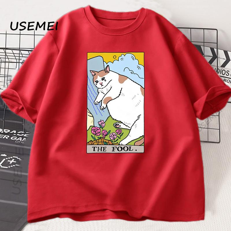 Sad Cat Meme The Fool Tarot T-Shirt Men Women Witchy Clothing Crying Cat T Shirt Casual Oversized T-shirts Streetwear Clothing