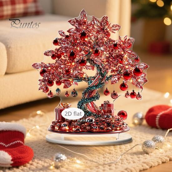 Acrylic Holiday Ornaments for Home Decor 2D Christmas Tree Figurine, Dreamy Floral Candy House Tabletop Showcase Ornaments, Centerpiece Office