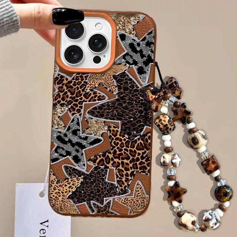 Leopard Print Star Hand Rope Case For Samsung Galaxy A16 A15 A14 A13 A55 A54 A53 A52 A36 A35 A34 A33 A32 A26 A25 A24 A07 A06 A05