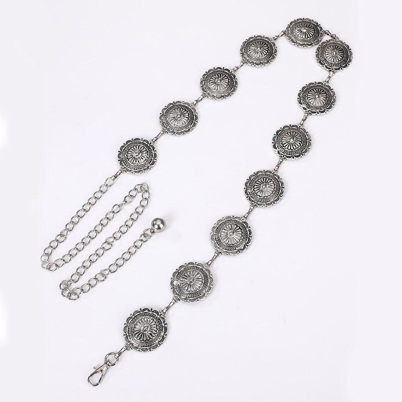 New Carved Retro Metal Women's Waist Chain Ancient Silver Bronze Western Style Embossed Alloy