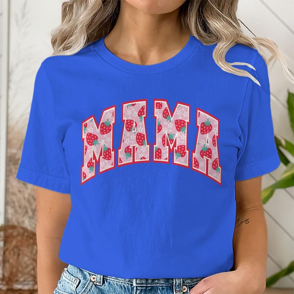 Coquette Strawberry Mama Tshirts Women Cute Mom Life Tops Aesthetic Mother Day Gift for Mommy Short Sleeve Strawberry Tshirts