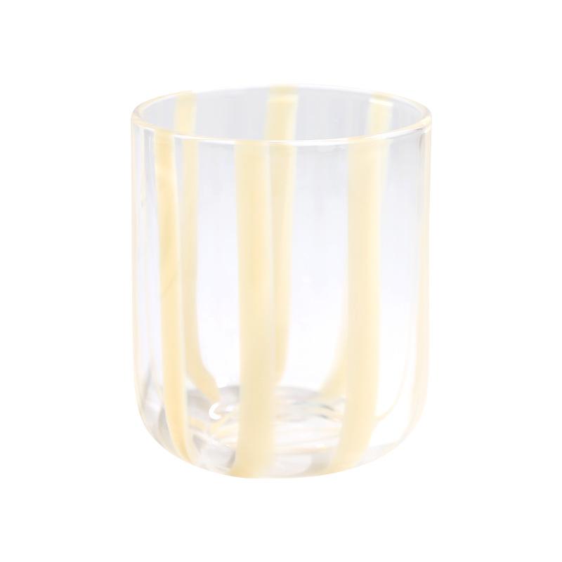 Colorful Glass Transparent Lines Threaded Cup with Rounded Mouth Coffee Milk Juice  Cup, Household Water Cup, Wine Glass