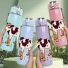 1PC Pasture Cow Cartoon Print 750ml Color Plastic Sports Water Bottle Leakproof Flip Straw Lid Suitable for Sports Office Home Use