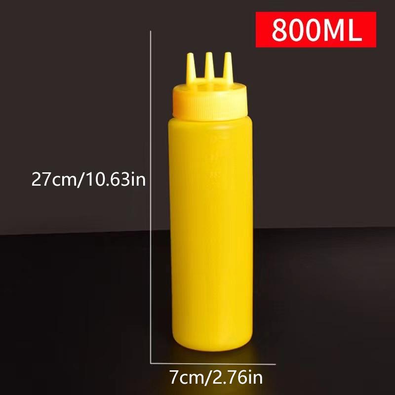 3 Holes Sauce Dispenser Squeeze Bottles with Lids Kitchen Oil Seasoning Mustard Salad Storage Jar Condiment Tool
