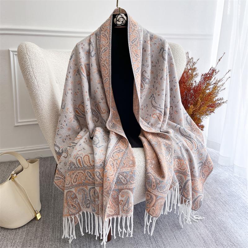 Autumn Winter Jacquard Scarf for Women Pashmina Shawls and Wraps Cashmere Blanket Warm Thick Stoles Lady Outdoor Bufanda