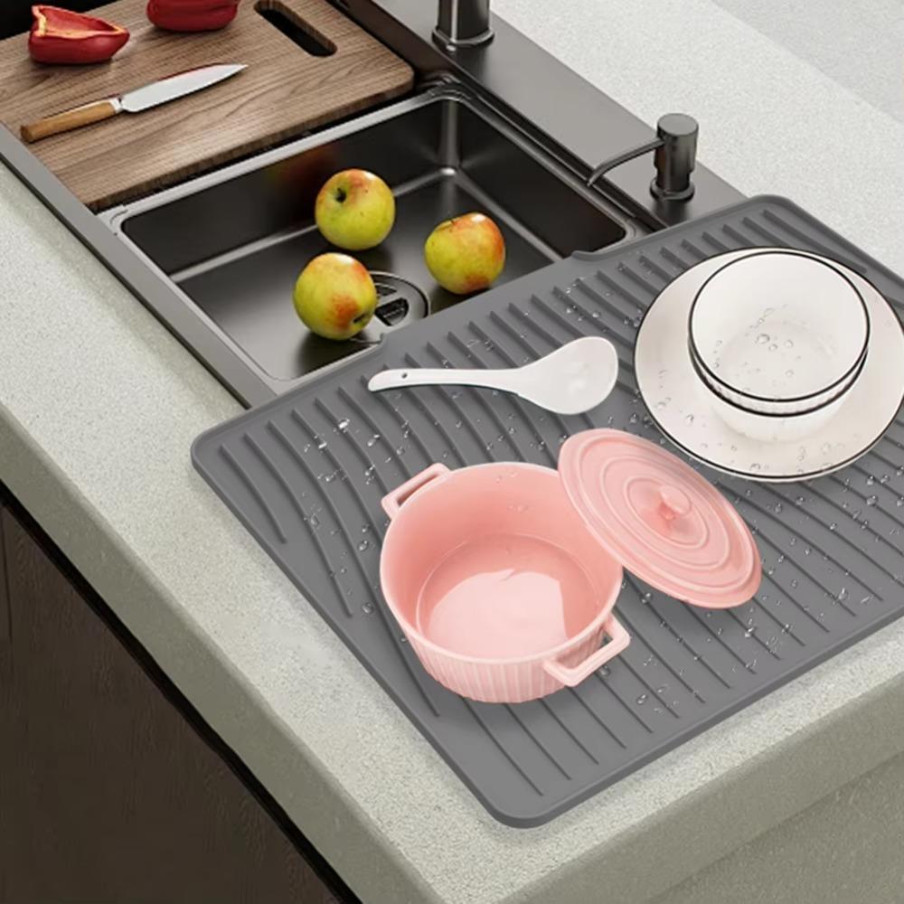 Nonslip Kitchen Dish Drainer Pad Heat Resistant Dish Drying Mat Silicone Draining Board Mat  Home