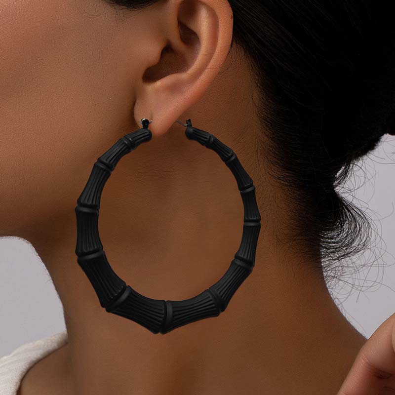 Exaggerated Large Bamboo Joint Hoop Earrings For Women Fashion Gold Color Circle Round Geometric Earrings Zircon Party Gifts