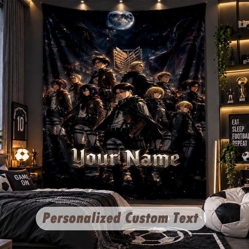Personalized Wall Tapestry,Attack on Titan Custom Printed Name, Fabric Wall Art For Indoor Room Backdrop