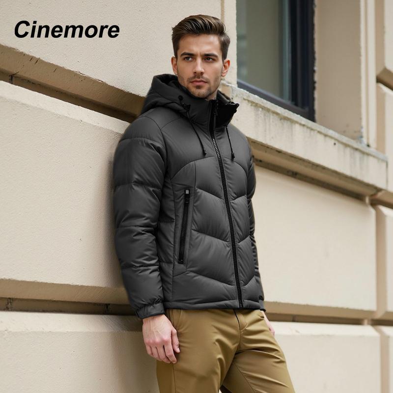 Cinemore 2025 Winter Coat Men's Down Jacket with Pockets, Warm, Drawstring, Hooded, Short Parka Men's 8006
