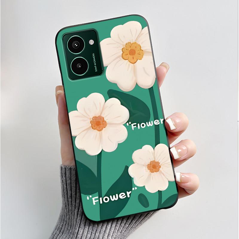 Custodia per Telefono Stampata Per Nokia HMD Pulse PRO/HMD Pulse/HMD Pulse+ Cover Guscio Nero in Morbido Silicone Custodia Carina con Fiore Cartone Animato