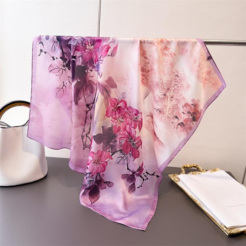 68Cm Pink Daisy Printed Scarf Women'S Autumn And Winter Polyester Fiber Scarf Versatile Warm Sun Protection Headscarf Neck Shawl