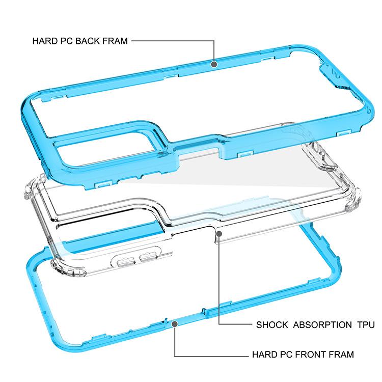 Transparent Blue Three-in-one Mobile Phone Case for Samsung A14 5 Airbags Anti-fall and Four-corner Protection