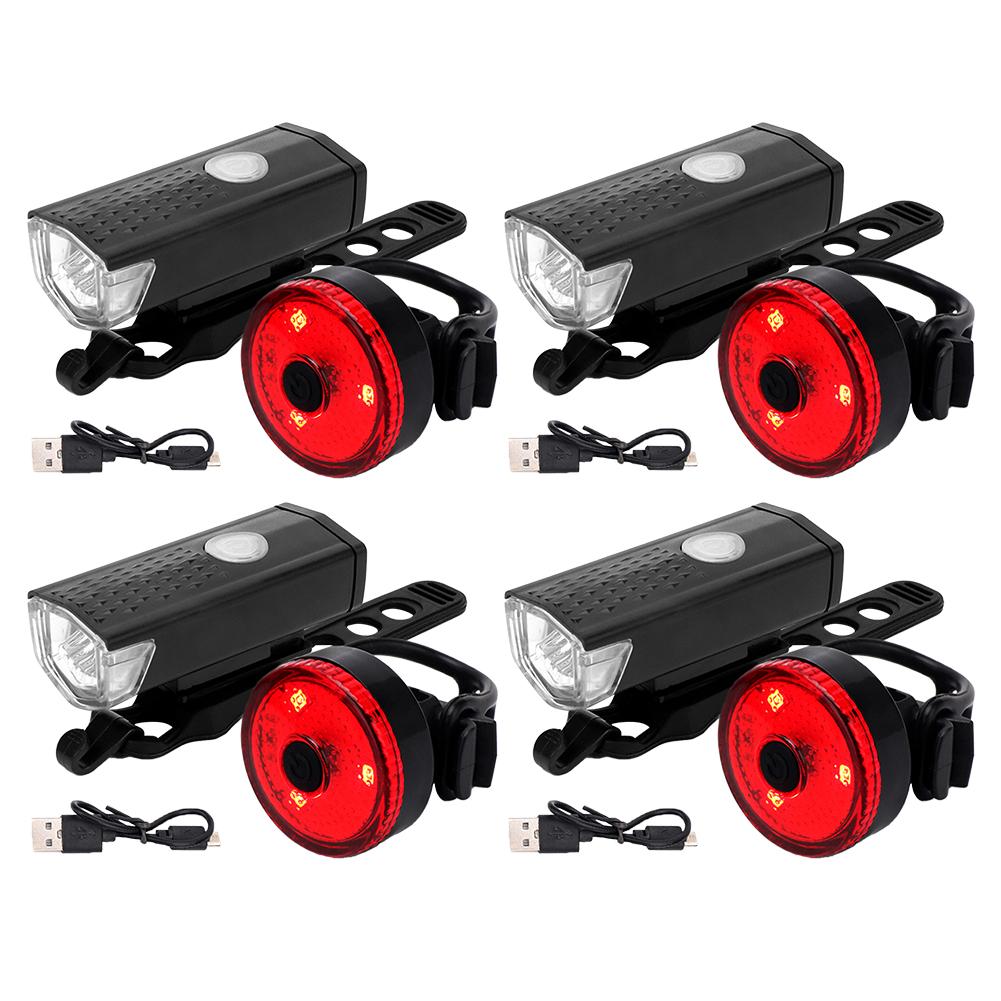 

4Pcs LED Bicycle Front Light with 4Pcs Cycling Tail Lamp Outdoor Bike Headlight USB Rechargeable IPX4 Waterproof