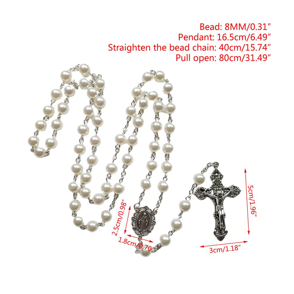 8mm Prayer Beads Rosary Necklace Mary Jesus for Cross Pendant Catholic Necklaces Religious Jewelry Women Charm Gifts