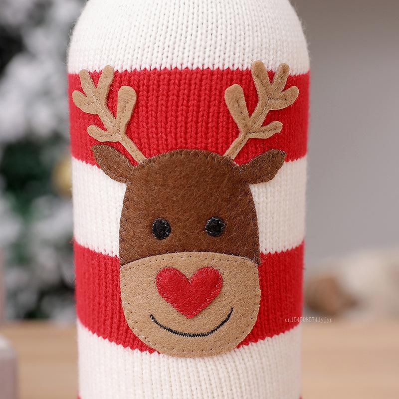 Christmas Wine Bottle Cover Set Santa Snowman Woven Wine Bottle Bags for Christmas Party Dinner Table Decorations New Year Gifts