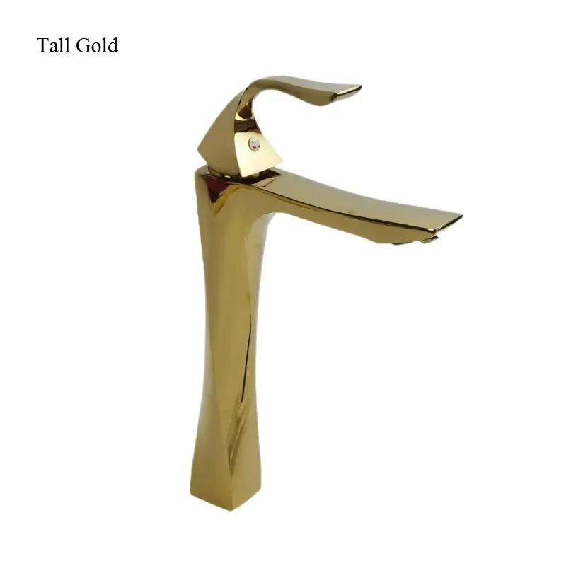 Hot and Cold Water Tap Single Handle Bathroom Faucet Nordic Basin Faucet Golden Chrome Single Hole Water Mixing Tap Deck Mounted