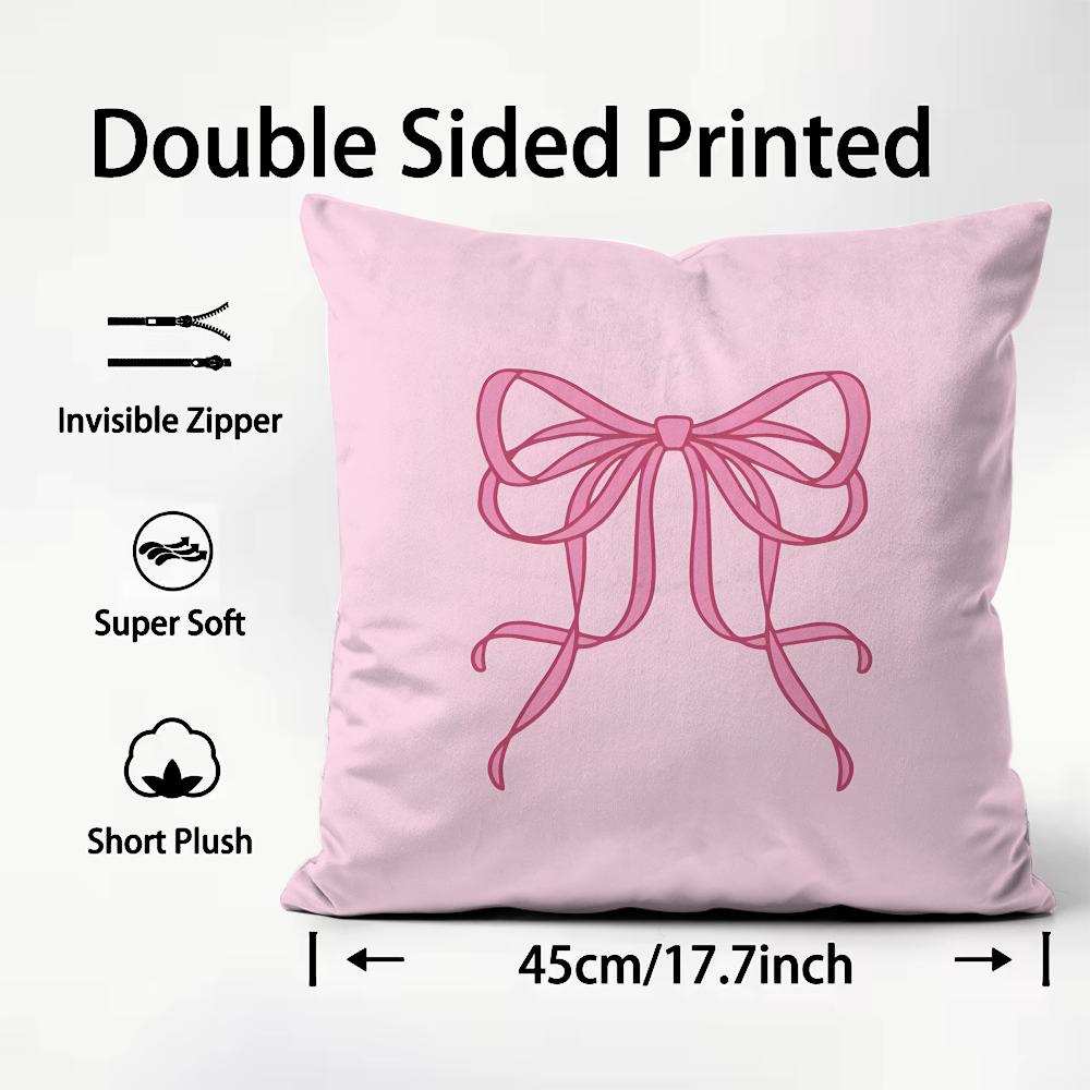 Pink Bow INS Cushion Cover Plush Fabric Soft DoubleSided Printed Sofa Warm Winter Home Child Gift Pillow Case