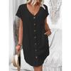 Fashion Summer Simple V-neck Button One Piece Dress Women Clothing Short Vest Dress