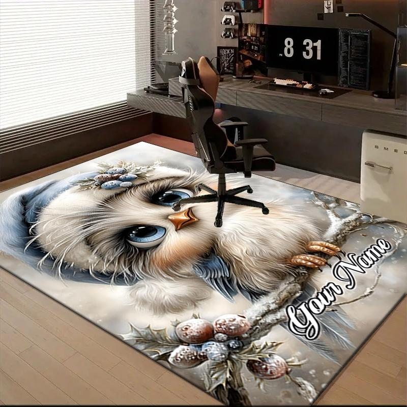1PC Custom Name Winter Fantasy Owl Theme Floor Mat Ideal for Living Room, Game Rooms, Office, Bedroom, Office Floor Mat , Floor Mats for Home