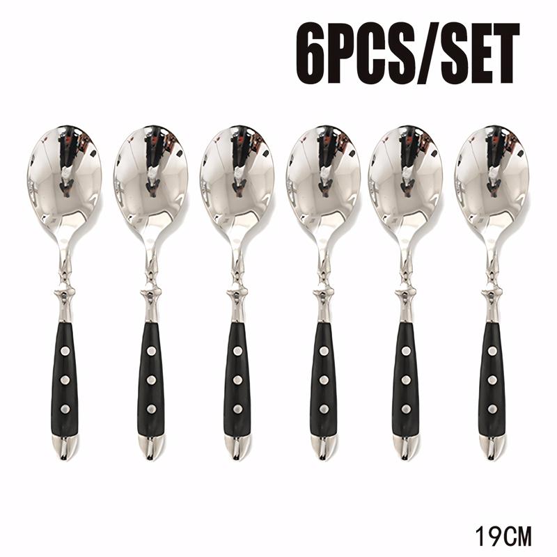 Black Western Stainless Steel Cutlery Sets Restaurant Knife Fork and Spoon Set Table Full Dining Service Steak Knife Teaspoon