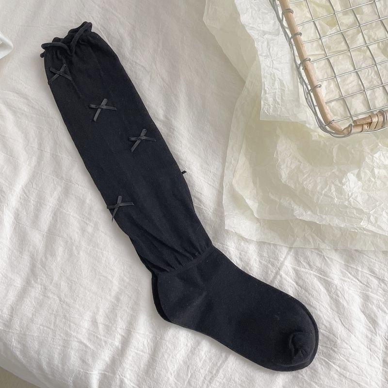 Women'S Stockings High Quality Modern  Simple Cute Japanese Style Long Women Socks Mesh Bow Sweet Knee High Socks Thin White