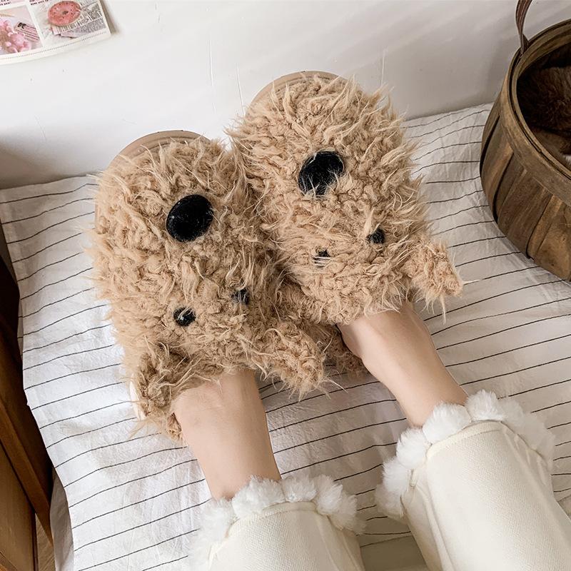 Fashion New Winter Plush Slippers Women's Cartoon Dog Plush Cotton Shoes Fashion Indoor Warm Home Slippers Non-slip Casual Cotton Shoes