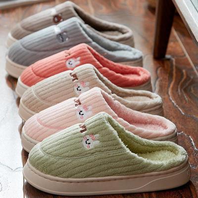 Women's and Men's Cute Rabbit Plush Slippers - Winter Collection, Non-Slip Indoor Cotton Slippers for Couples.