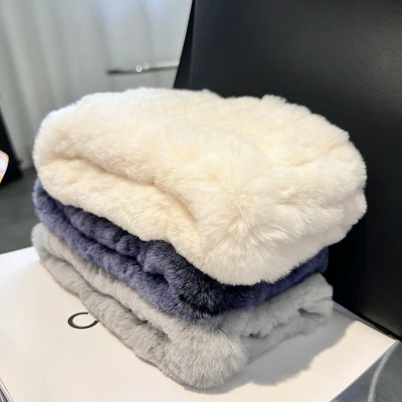 Women Handmade Stretch Real Rabbit Fur Scarf Knit Genuine Rex Rabbit Fur Headbands Girls Natural Rabbit Fur Ring Scarves