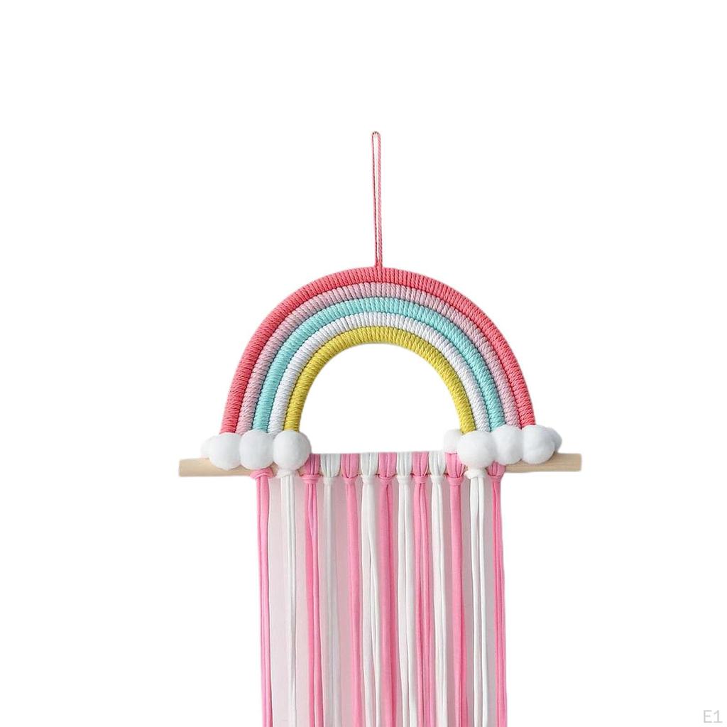 Bow Holder Organizer for Girls Hair Bows Wall Decor Tassels Rainbow Tapestry Clips Hanger