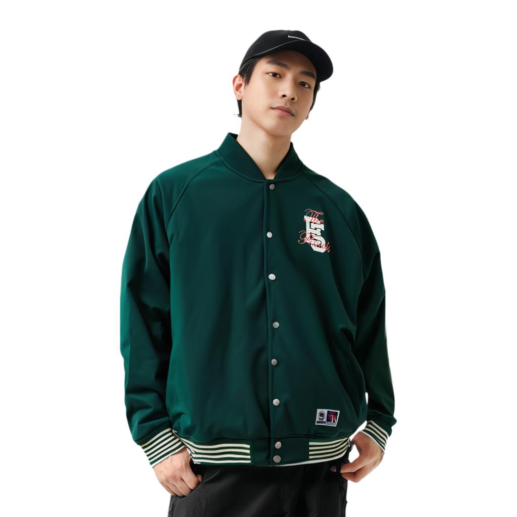 Li Ning Badfive Series Letter Print Solid Color Baseball Jacket Men Jackets Green AJDT045-1