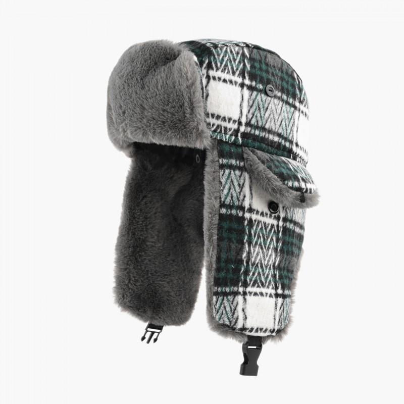 Unisex Retro Plaid Fleece Lined Beanie Hat Winter Warm Ear Protection Cap Cycling Outdoor