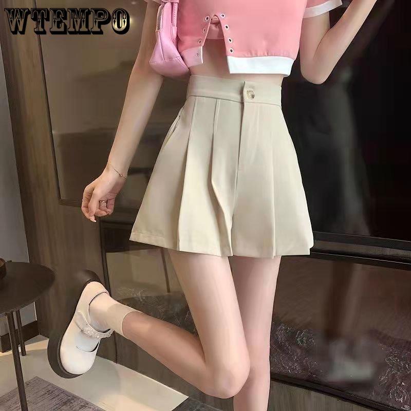 WTEMPO Pantaloni scurți de costum plisați pentru femei de vară Pantaloni scurți la moda cu talie înaltă Pantaloni scurți lați Pantaloni scurți casual Pantaloni scurți de costum