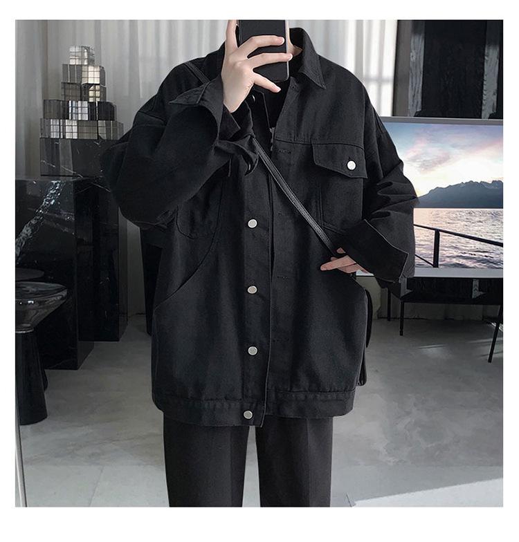 Pánská trendy volná džínová bunda - Velká, ležérní všestranný svrchní oděv na podzim/zimu