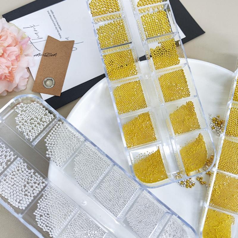 12 Grids 0.6-2mm Mixed Size Tiny Steel Beads Nail Art 3D Design Gold Silver Micro Ball Jewelry Manicure Tips Charm DIY Decor