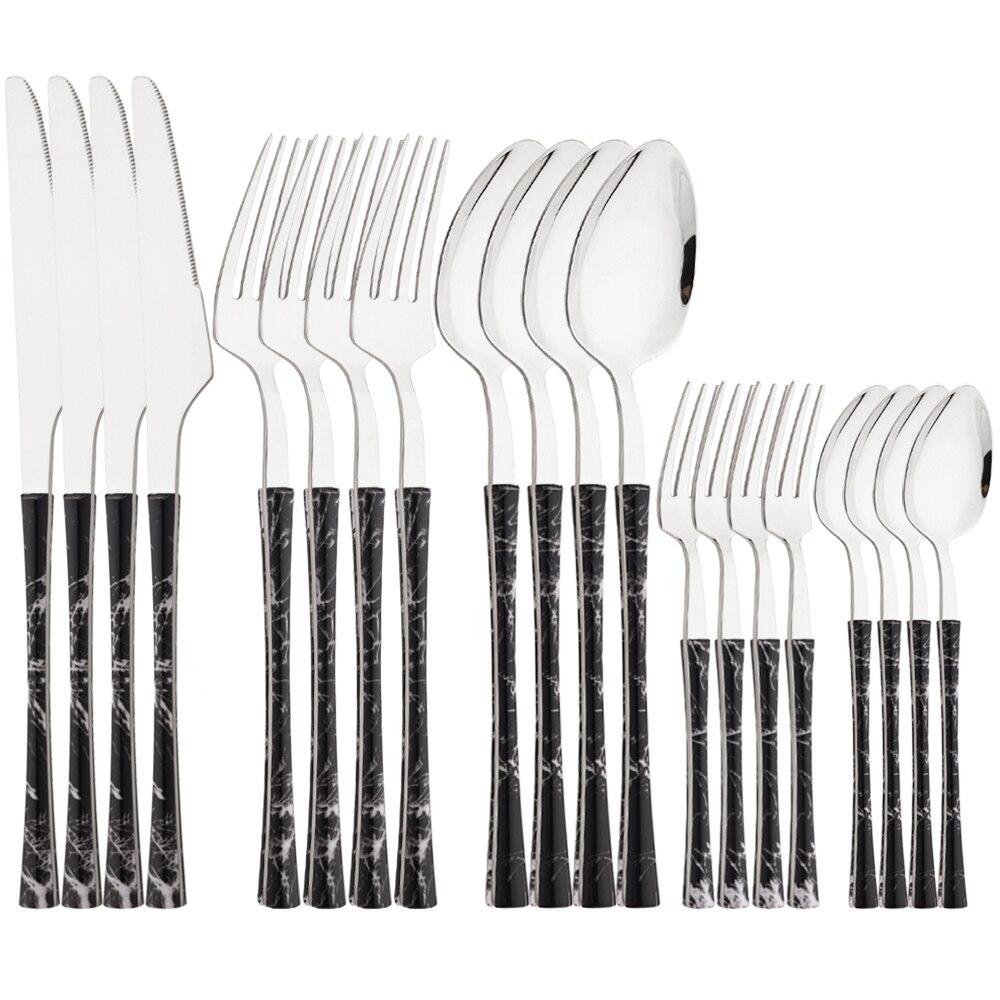Jankng 20Pcs Imitation Wood Handle Cutlery Set Knife Fork Spoon Dinnerware Set Western Kitchen Stainless Steel Tableware Set