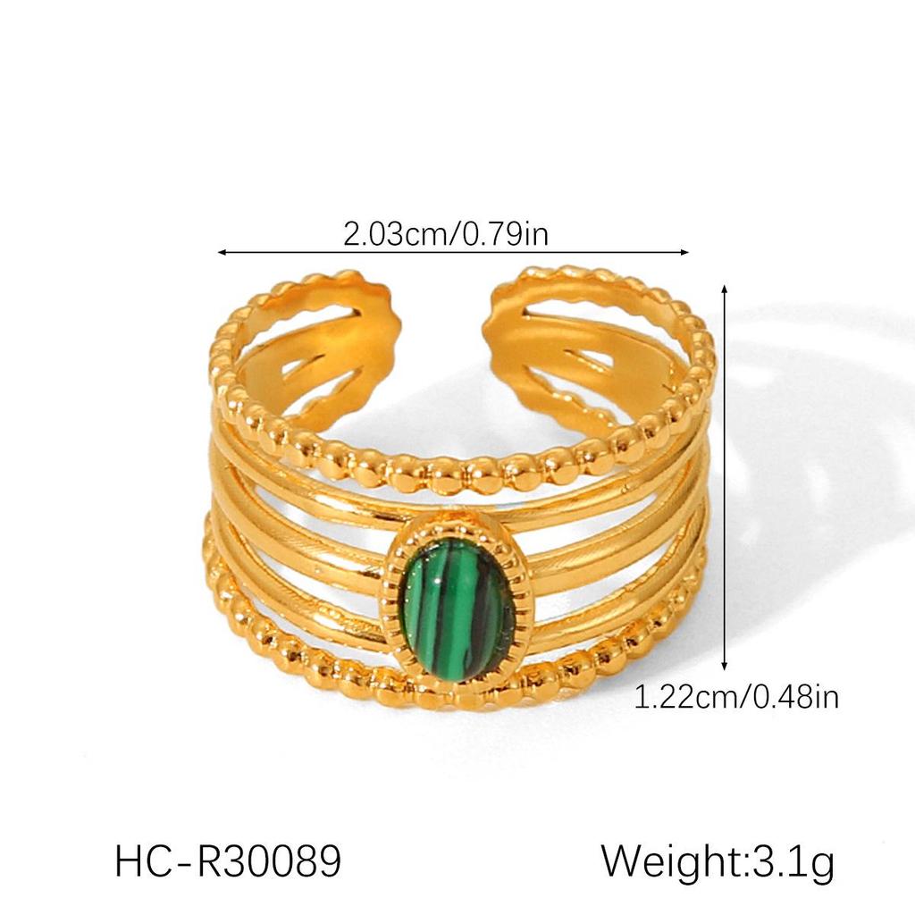 Women's Colorfast Retro Stainless Steel Ring with Natural Stone, Open & Versatile Titanium Steel Design
