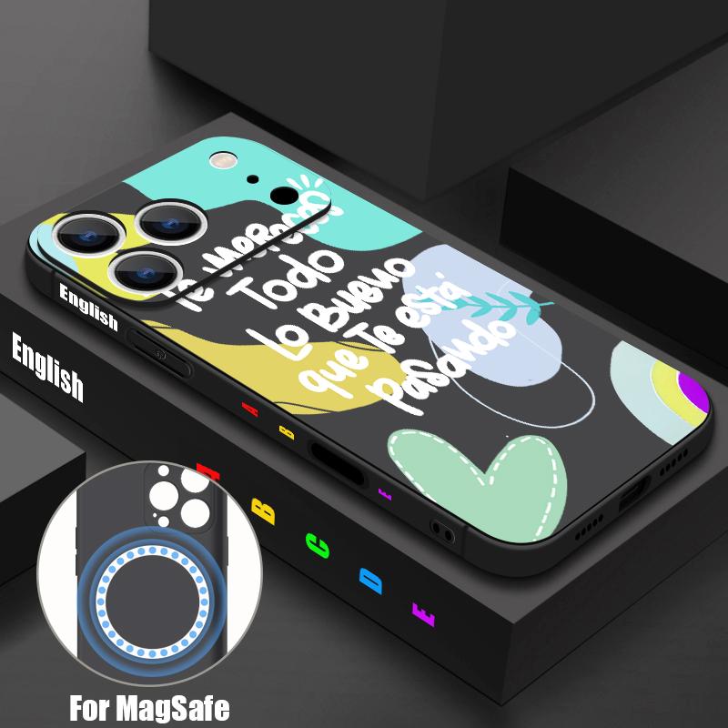 Magnetic For Magsafe Case For iPhone 17 Pro Max Colorful Lucky Letter Print Soft Silicone Phone Back Cover For iPhone 16 15 14 13 Pro Max 16e 17e